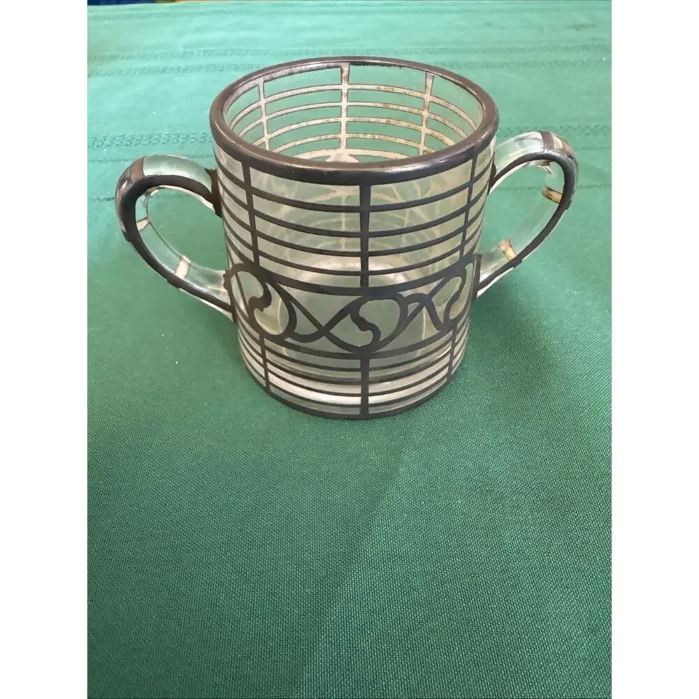 Antique Silver Overlay Glass Sugar Dish